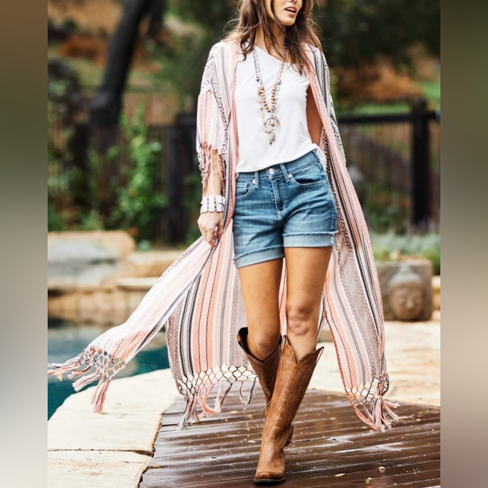 Ariat Sunset Fringe Kimono Wrap Women M/L Casual Western Festival Comfort Long